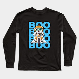 Spooky Ghost Boo riding a motorcycle funny halloween Long Sleeve T-Shirt